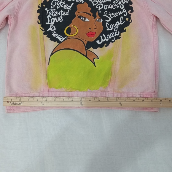 Denim Jacket Hand Painted Levis S Pink New - Picture 7 of 14